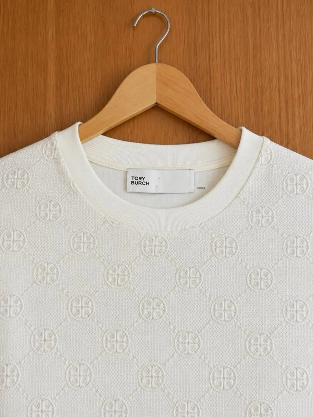 Tory Burch Ivory Monogram Logo Textured Shift Dress XXS Short Sleeve